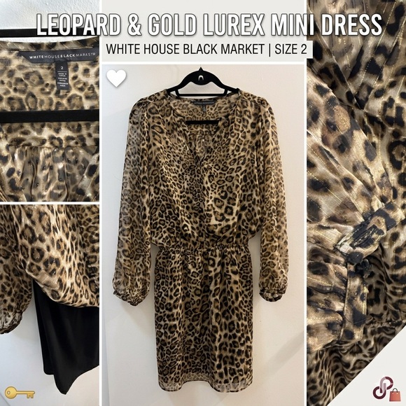 White House Black Market Dresses & Skirts - White House Black Market Leopard & Gold Lurex Mini Dress